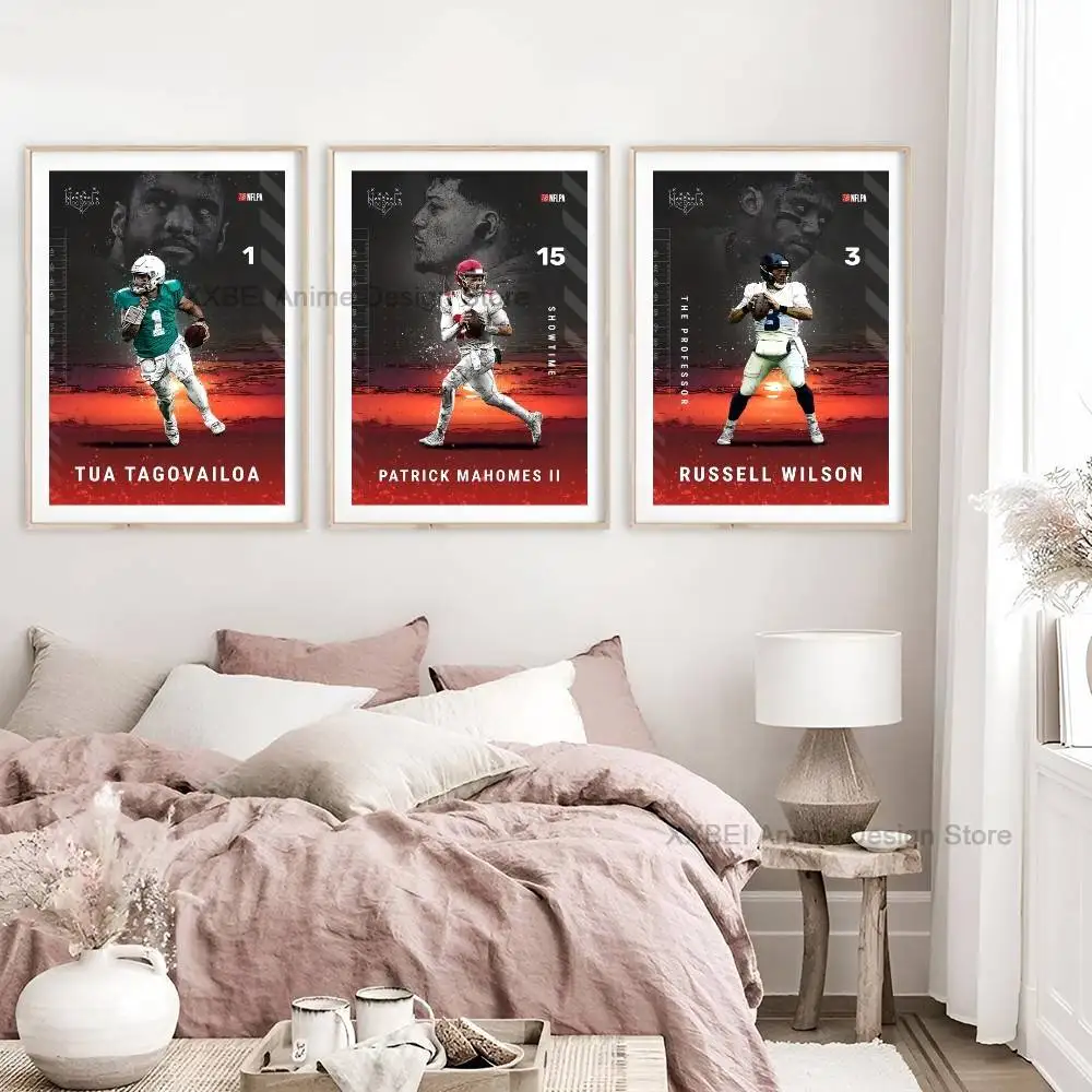 Dynamic American Ball Sports Paper Posters Uniform Athlete Silhouette Wall Prints for Teen Boys Bedroom Gym Decor Gift