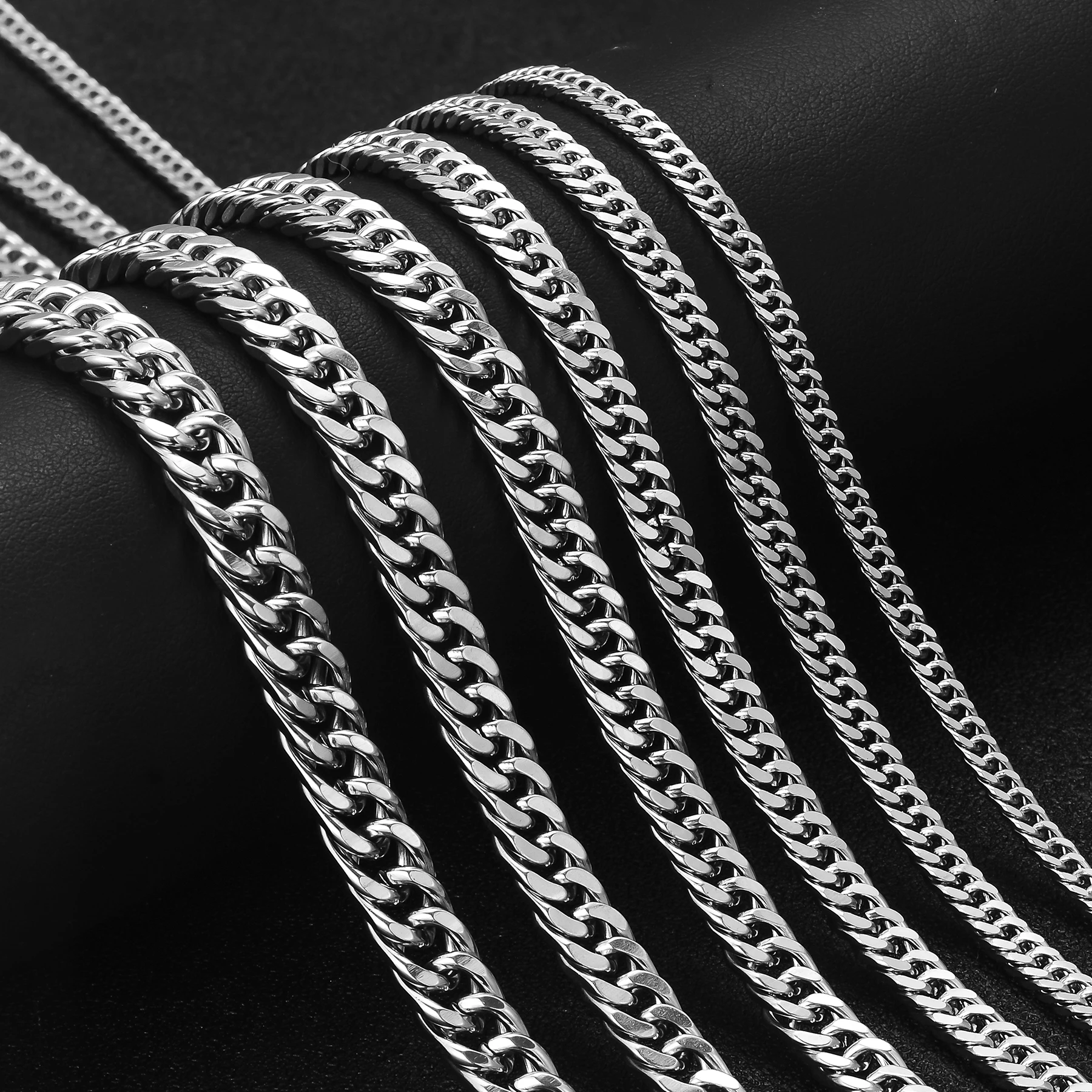 1 Meter 3,5mm-8mm Punk Edelstahl Kubanische Panzerkette für Damen und Herren, Hip-Hop Miami Halskette, Herrenschmuck Großhandel – Detail 4