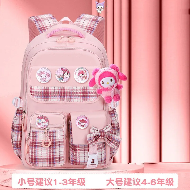 

Sanrio Kulomie plaid breathable and comfortable student schoolbag male cute Melody burden reduction large capacity backpack