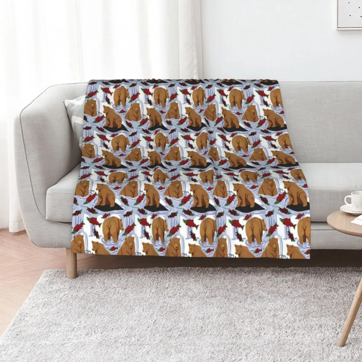 Katmai Bears Repeating Pattern Throw Blanket bed plaid Winter beds Tourist Bed linens decorative Baby Blankets