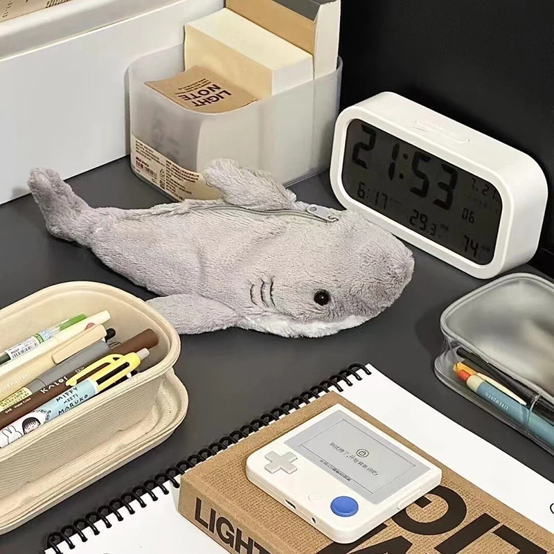 Plush Cute Plush Shark Pencil Case Student Stationery School Supplies Kawaii Doll Back To School Storage Bag Pen Bag Stationery