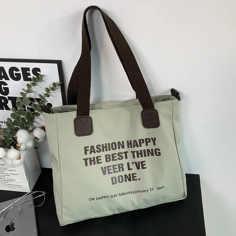 Bolso de lona para mujer, bandolera japonesa de gran capacidad con estampado de letras, bolso de tela para estudiantes