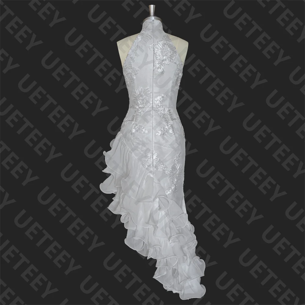 UETEEY, vestido de novia personalizado con flores altas y bajas fruncidas con cuello Halter para mujer, vestido de fiesta con cremallera en la espalda, vestidos de novia