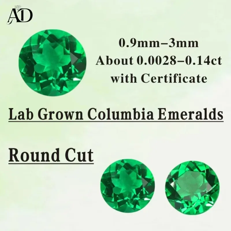 

Lab Grown Columbian Emerald Round Shape Hand-cut Gemstone VVS1 Selectable AGL Certificate for Advanced Jewelry Making Materials