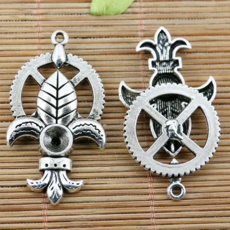 2pcs 50*28mm Tibetan Silver Color FLEUR DE LEI Flower Gear Pendant EF2406 Charms for Jewelry Making