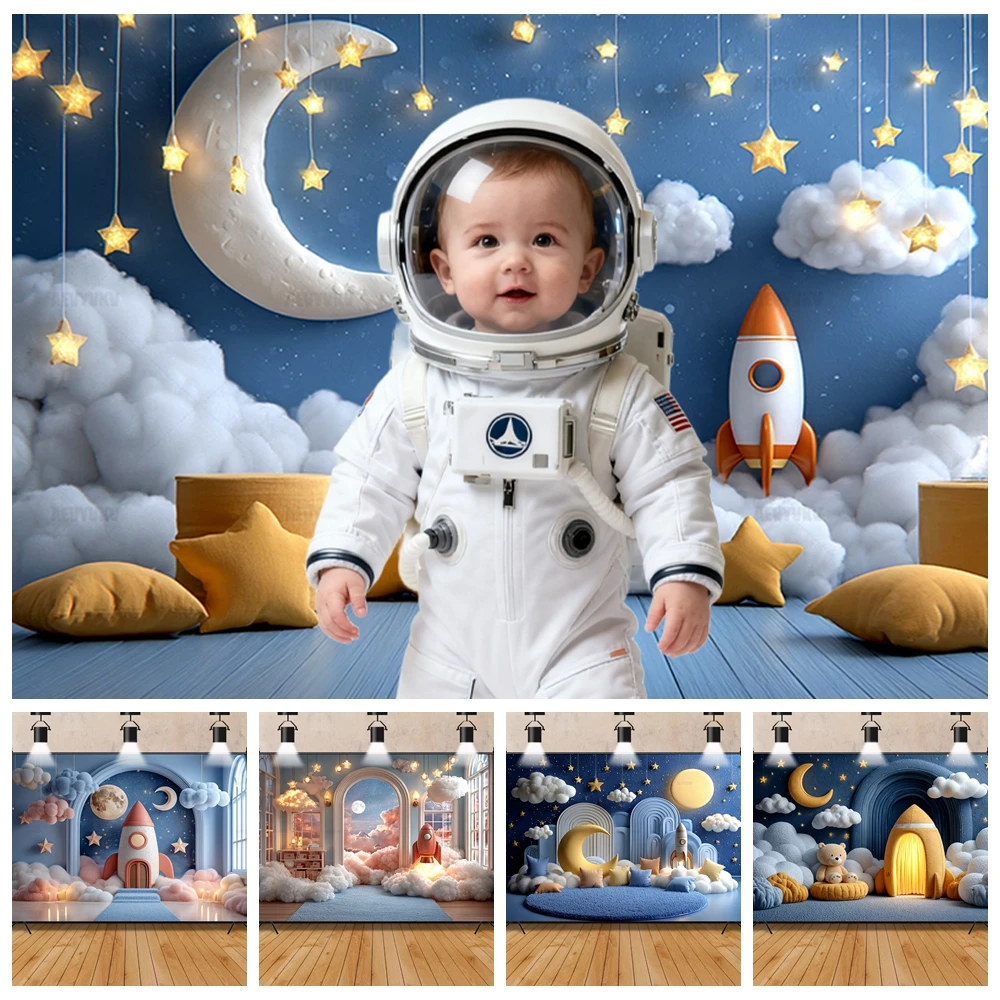 

Space Galaxy Astronaut Balloons Backdrop First Trip Around The Sun Photo Booth Custom Baby 1st Birthday Portrait Background