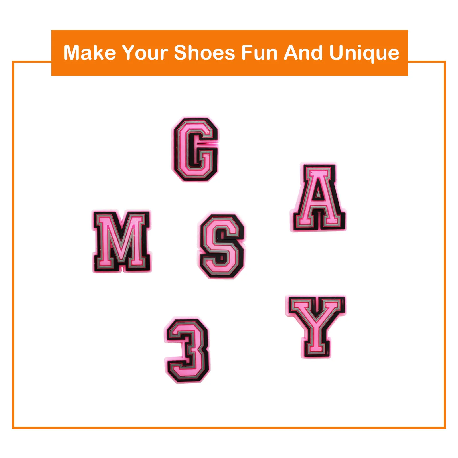 54Pcs Pink Alphabet Letter Series Shoe Charms For DIY Charms Shoe Decoration Accessories Bubble Slides Sandals Shoe Pins