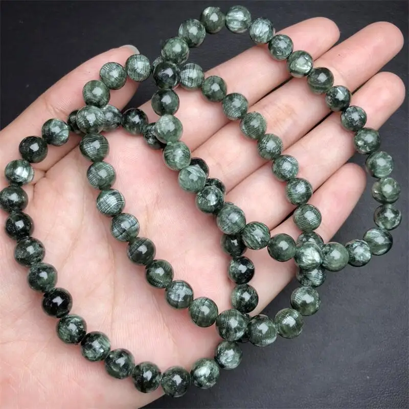 7.5MM Natural Seraphinite Bracelet Charms Handmade Fortune Energy Bangle Mineral Woman Amulet Jewelry Gift 1PCS