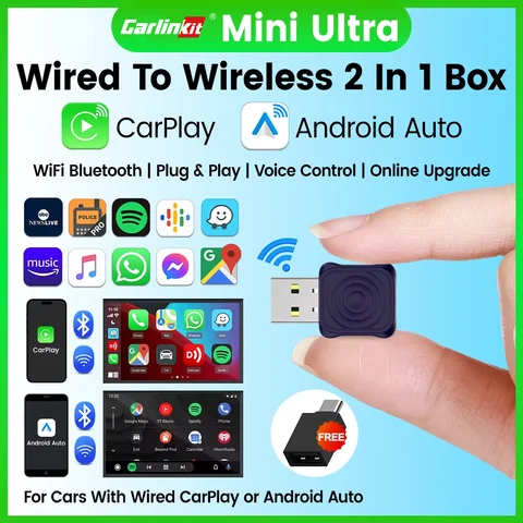 CarlinKit 5.0 Mini Ultra Wireless Adapter Wireless CarPlay Android Auto For OEM Car Plug and Play WiFi Bluetooth Auto Connection