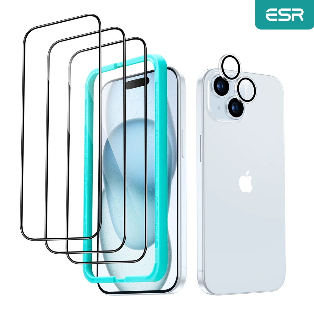 ESR for iPhone 15/iPhone 14 Screen Protector 9H Hardness Military Grade Shatterproof Full Coverage Tempered Glass Film HD Clear