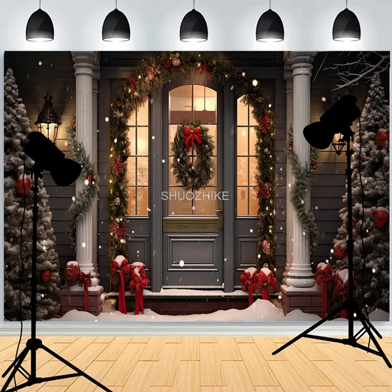 

Warmth Christmas Day Fireplace Photography Backdrops Window Living Room Wreach Happiness New Year Photo Studio Background XH-46