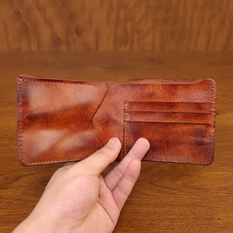 Retro Vegetable Tanned Leather Cowhide Card Holder and Key Wallet Keychain Multifunctional Card Wallet