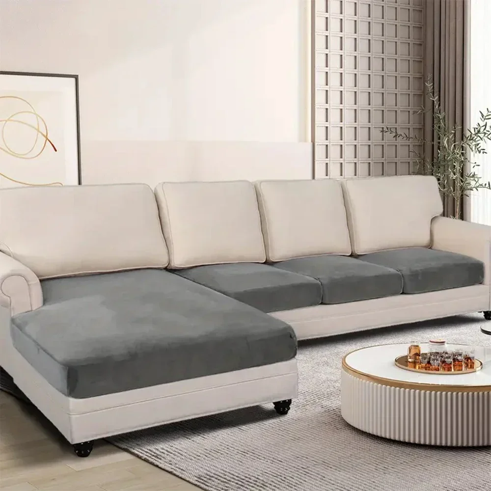Soft Velvet Sofa Covers Elastic Couch Slipcovers Luxury Plain Living Room Chaise Lounge Case Pet-Friendly Removable Warm