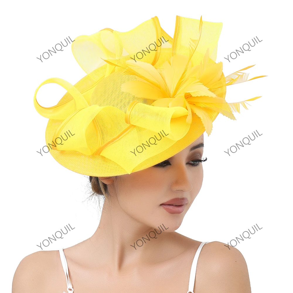 

Женские свадебные головные уборы с перьями и цветочным узором, сомбреро Bodas, необычные гонки, свадебные шляпы, имитация Sinamay Tocados