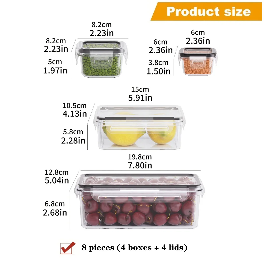 8-delige BPA-vrije luchtdichte voedselcontainers met vergrendelbare deksels - Magnetron/vriezer Veilige PP-plastic opslag voor droge goederen/fruit/groenten