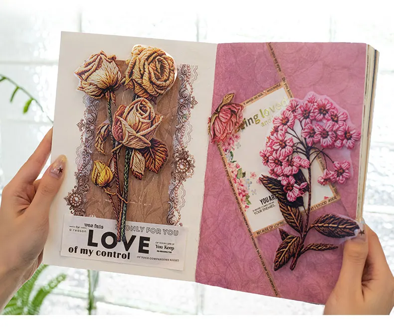 Journal GO 50 Stück Blumenmotiv-Aufkleber, PET-Aufkleber mit Simuliertem Glas- und Stickereieffekt für Scrapbooking, Journaling und DIY-Bastelarbeiten – Detail 5