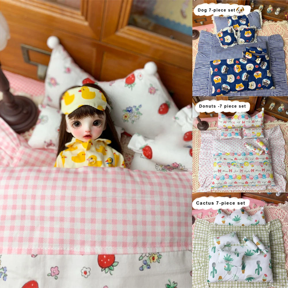 

H02-022 Children handmade toy BJD/SD doll accessory 1/8 1/6 30cm Quilt sheets bed sheets pillows quilts 7pcs/set