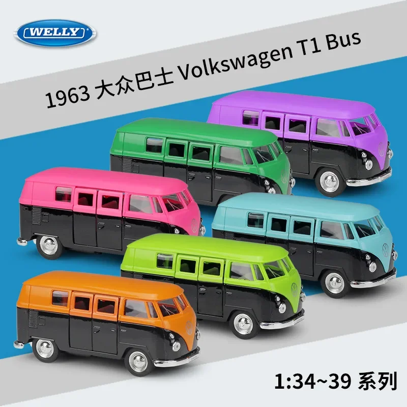 Welly 1:36 1963 Volkswagen T1 Bus Legering Auto Model Diecast Metalen Auto Pull Back Simulatie Collectie Kinderen Speelgoed Cadeau Bd25