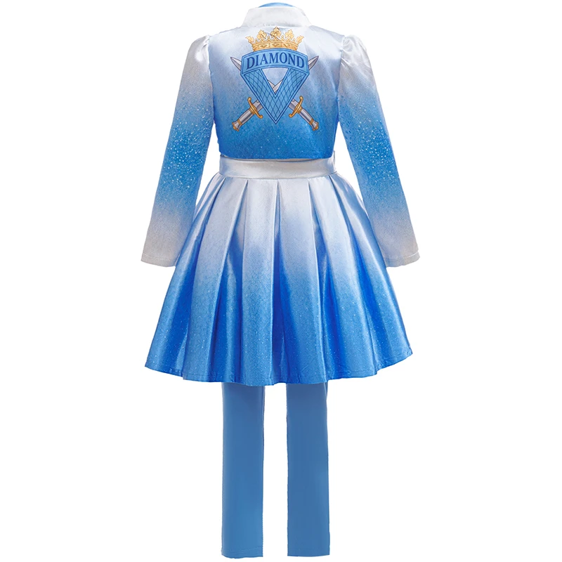 Blue Princess Costume Kids Girls Halloween Fancy Dress Up Outfit Set Jacket Dress Pants For Birthday Party School Stage Event