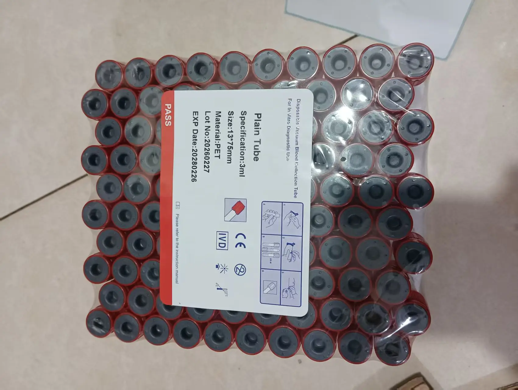 Disposable Vacuum Blood Collection Tube Plain Tube No Additive Red Cap 5ml 10ml Glass PP 100pcs/Pack Medical Lab Consumables