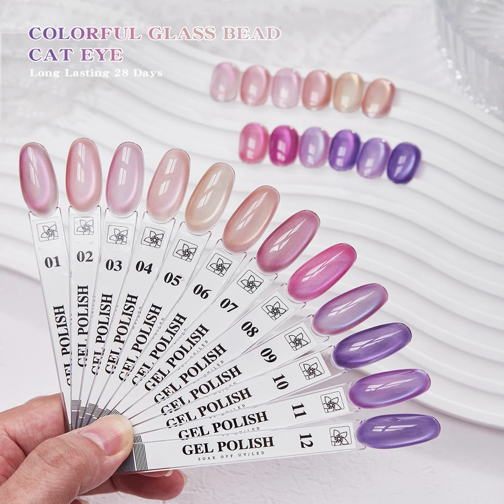 Vendeeni 12 Colors/set Purple Pink Crystal Cat Eye Gel Nail Polish UV LED Glitter Magnetic Manicure Varnish With Color Card