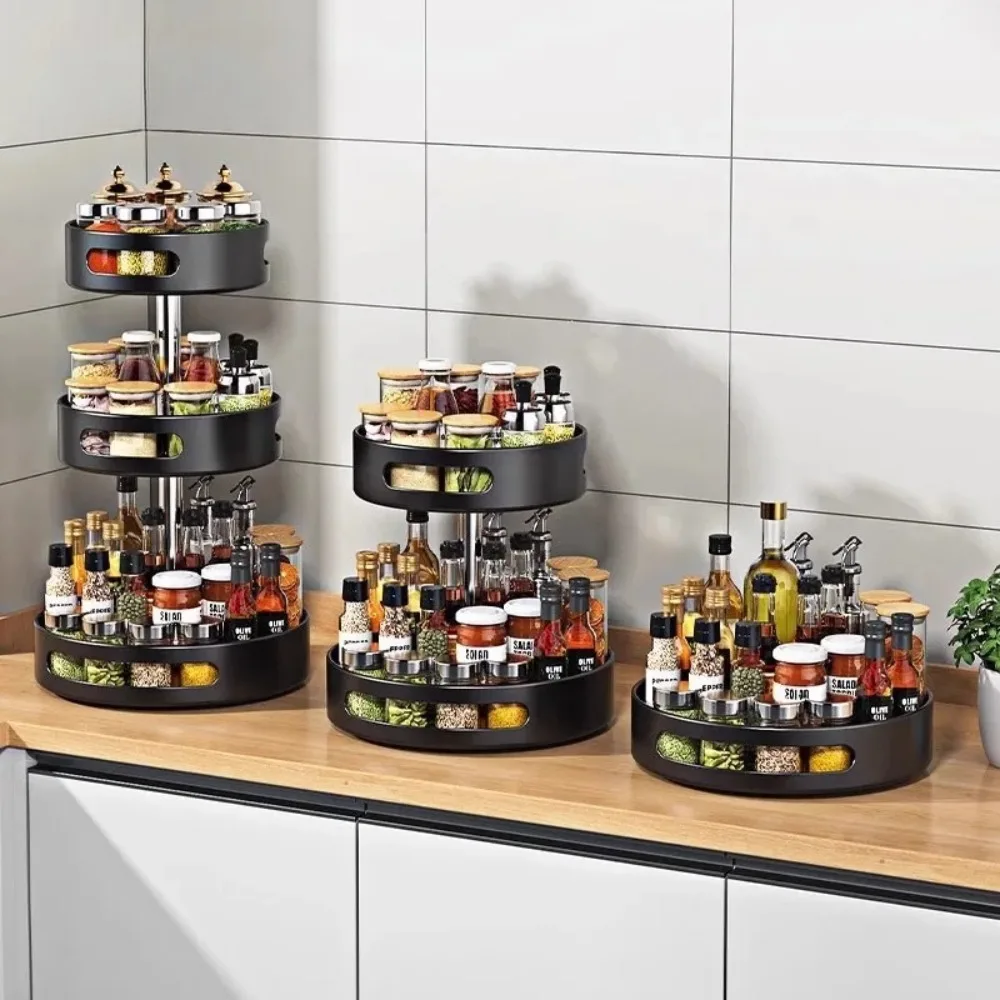 360 degree rotating seasoning rack in the craft kitchen, multi-layer storage saves space
