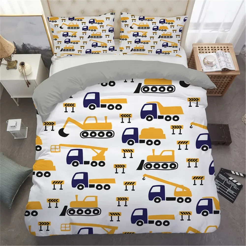 

Simple Cartoon Car Excavator Comfortable Duvet Quilt Cover Pillowcase Bedding Set Children Bedroom Decoration Home Textile