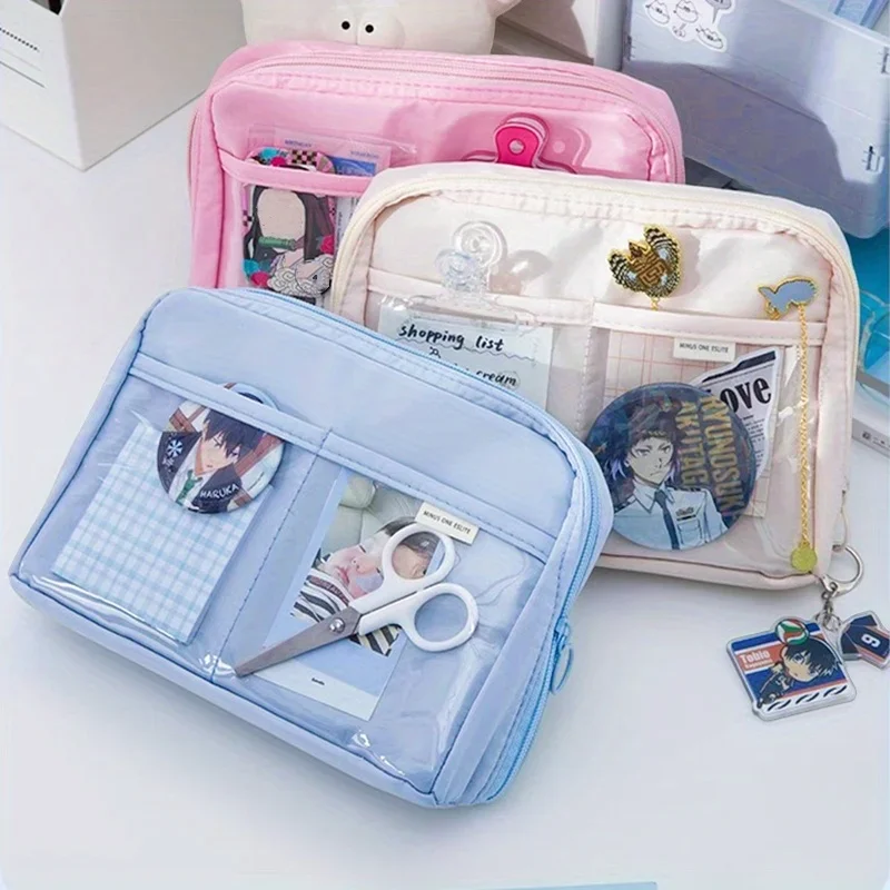 Imagem -03 - Grande Capacidade 90 ° Abrir Bolsa de Lápis Case Lápis Estética Kawaii Canvas Pen Pouch Papelaria Caixa de Armazenamento para Menina