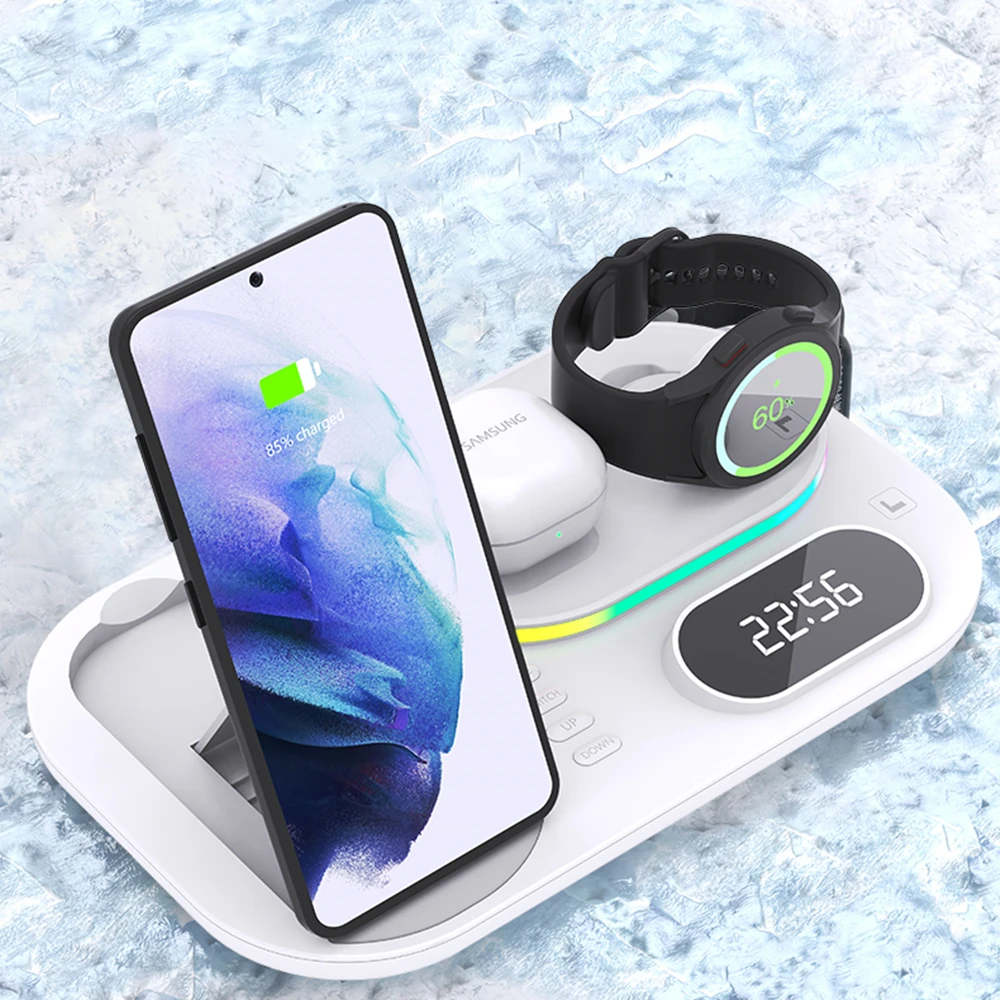 

HaaYot Fast Wireless Charging Station 4 in 1 Wireless Charger Stand For Samsung Galaxy S24/S23/S22 Z Flip Fold Watch 6/5 Buds