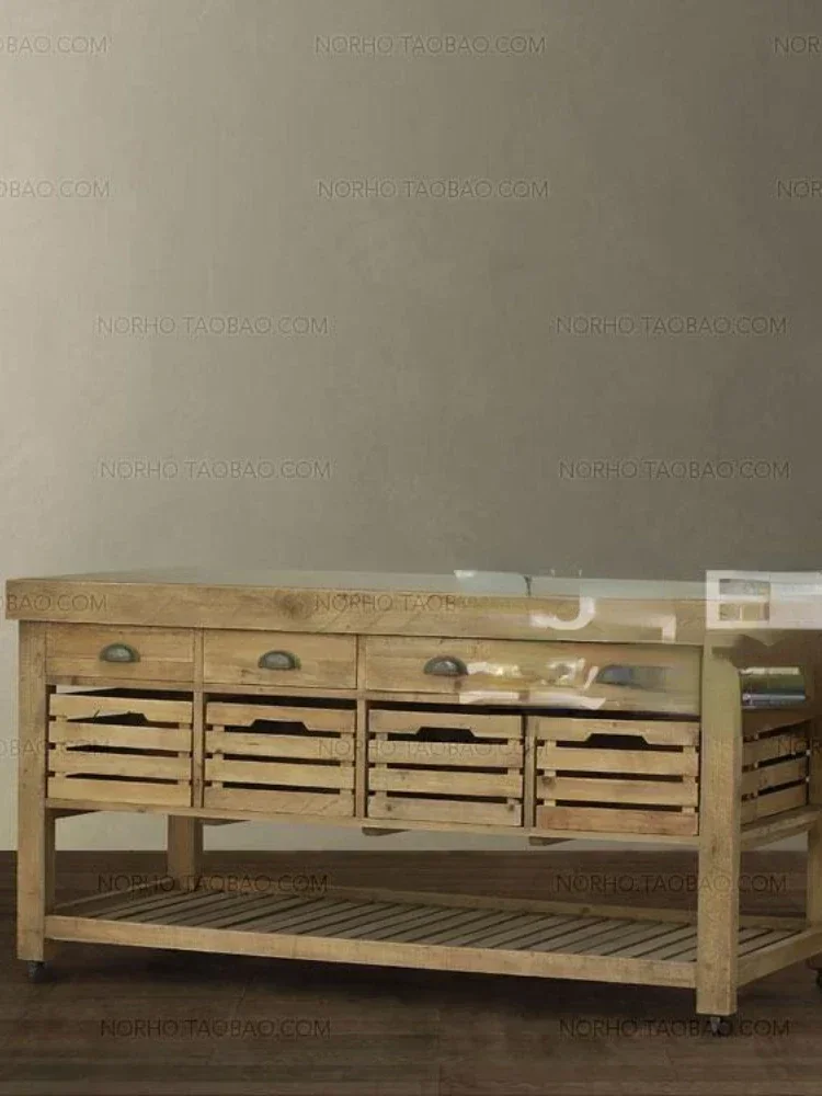 Wood Movable Middle Island Table Marble Sideboard Cabinet with Drawer Storage Cabinet Kitchen Console Kitchen Counter