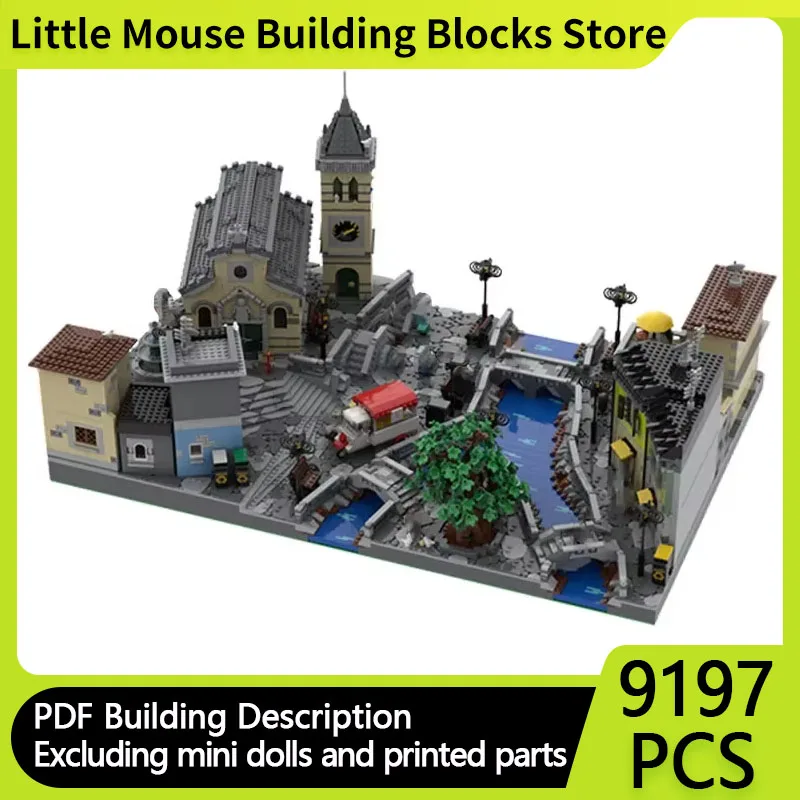 Popular Street View Model MOC Building Bricks Water Retro Town Modular Technology Gifts Holiday Assemble Children Toys Suit