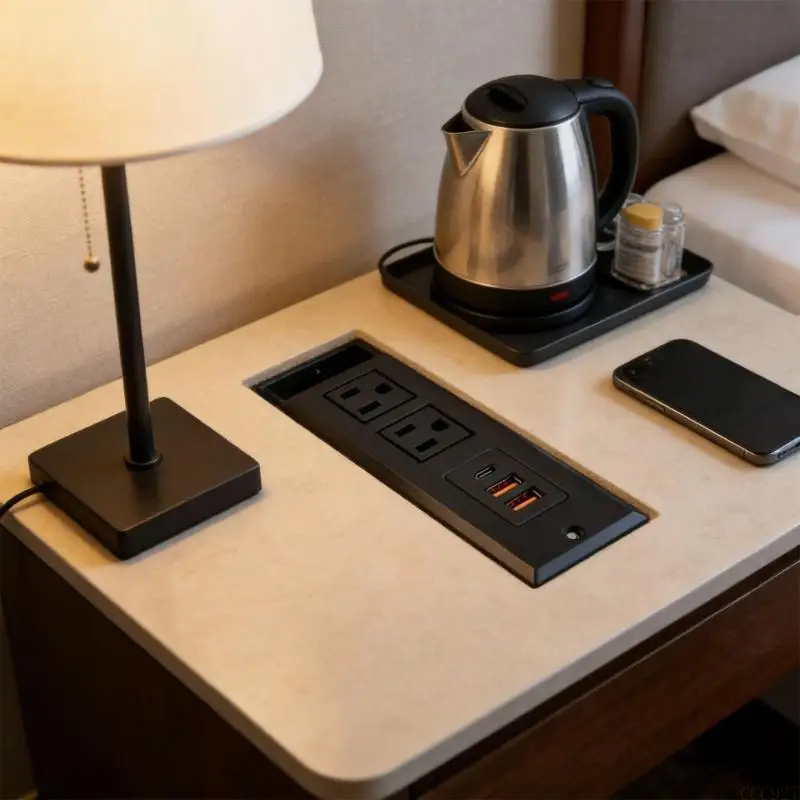 B03F Desktop Embedded Outlet Featuring Easy Access 2 110V Socket Double USB 1Type C Port 110V Charging Solution