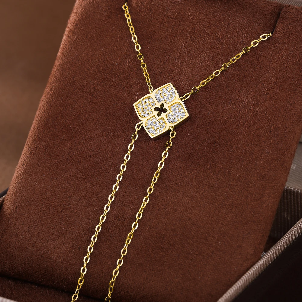 Four-leaf Clover Moissanite Lariat Pendant Necklace for Women 925 Sterling Silver Y-Shape Long Tassel Drop Necklaces Bracelet - view 3