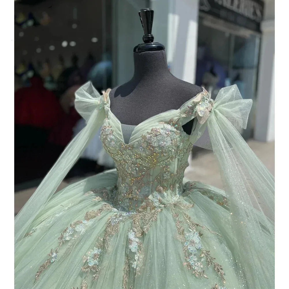 ANGELSBRIDEP-Vestidos De Quinceañera con cuentas De flores en 3D, traje verde menta con tirantes finos, 15 Vestidos