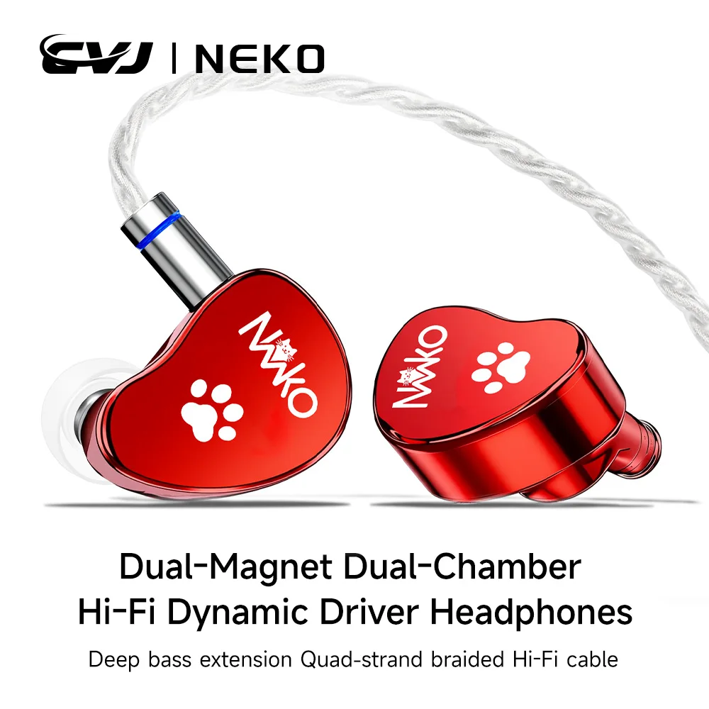 CVJ NEKO In Ear Earphones 1DD Dynamic Driver IEM 3.5mm+4.4mm Plug Gold, Silver and Red Available in three colors — product photo 1 of 1