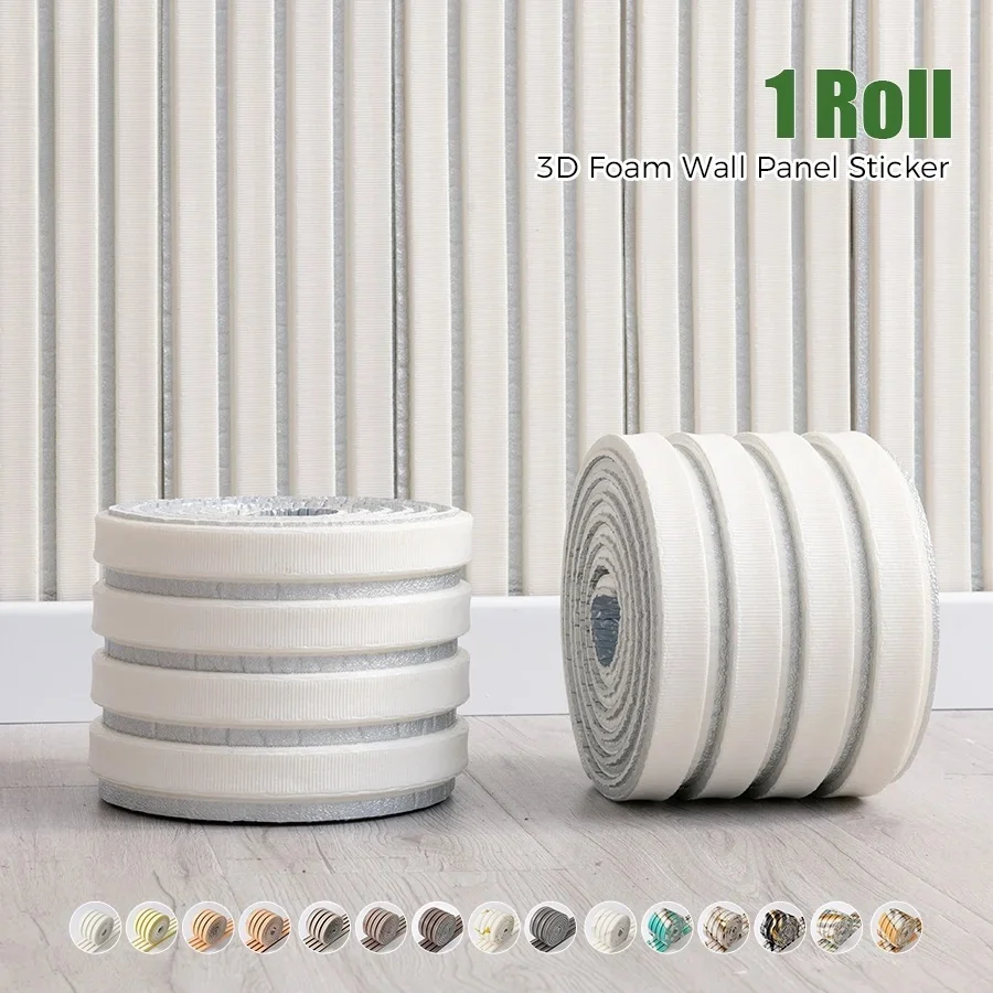 1Roll Foam Wall Sticker, 3D Wall Panel, 11mm Thick, Self Adhesive Skirting Board, Wainscoting Suitable for All Indoor Spaces