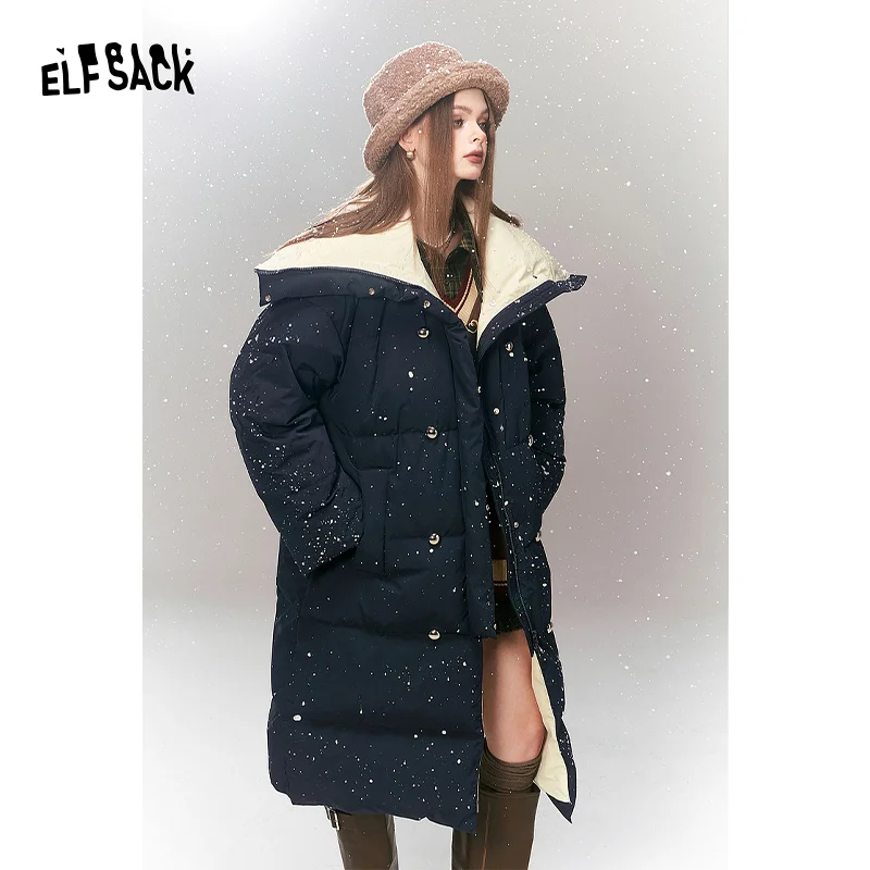 ELFSACK Korean Fashion Down Coats Women 2023 Winter New Luxury Mid-length Outwears