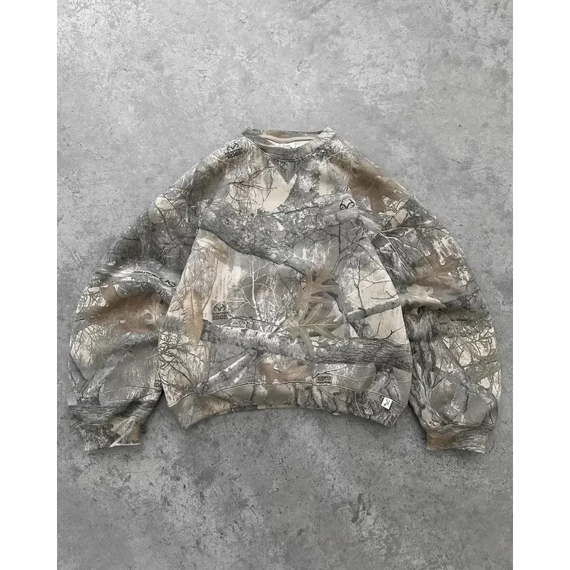 HAni 2025 уличная камуфляжная комплект из двух предметов в европейском и американском стиле Харадзюку, пуловер с капюшоном на молнии, свободные спортивные штаны, повседневные W ☆ ★ ww