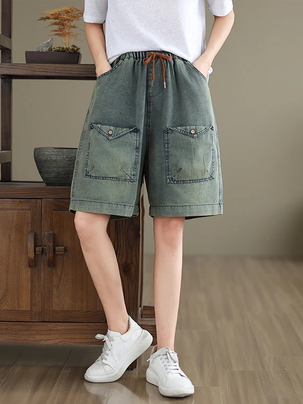 

Retro Style Women's Jeans Shorts High Waist Wide Leg Casual Thin Summer Denim Cut Label Korean Version Vintage Look