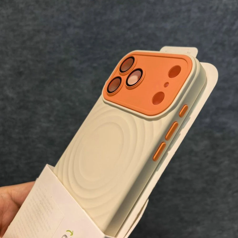 Funda Magnética de Silicona Líquida con Efecto Ondulado para Magsafe para iPhone 17 16 15 14 13 Pro Max, Protección Antigolpes, Color Caramelo, Cubierta Suave