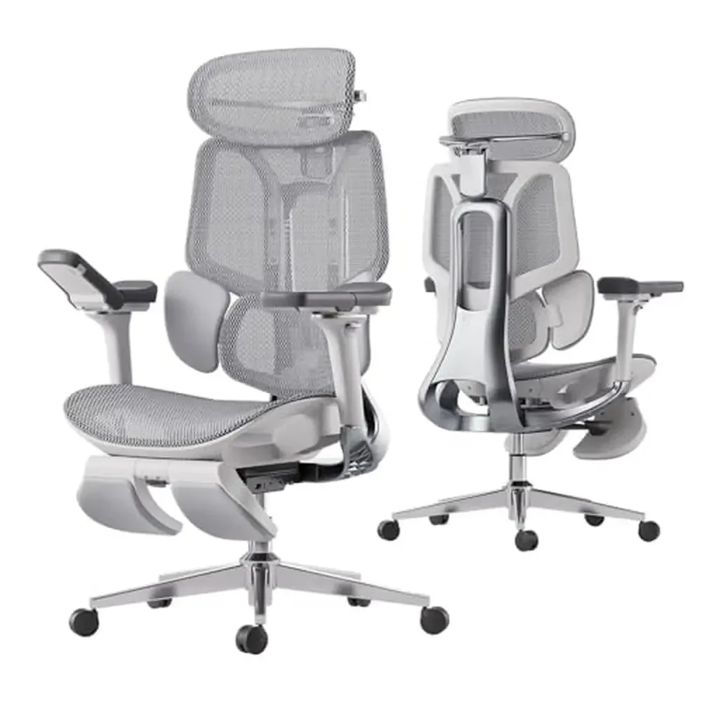 E3 Pro Ergonomic Office Chair 3-Zone Lumbar Support 4D Adjustable Headrest Grey Solid Back 300lbs Capacity