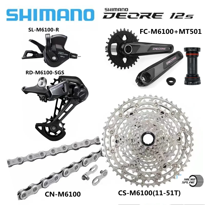 SHIMANO DEORE M6100 12speed Groupset with Shifter Rear Chain FC-M6100 CRANKSET Bottom Bracket and 11-51T Cassette Sprocket