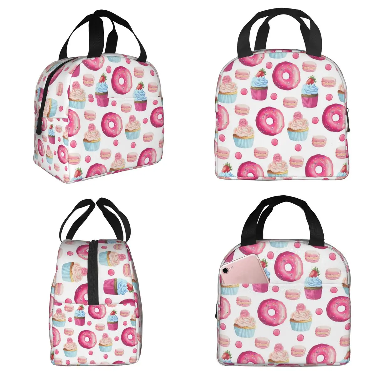 Playful Donut And Cupcake Insulated Lunch Bag for Kids School Cooler Thermal Food Box Tote Portable Lunch Boxes Container