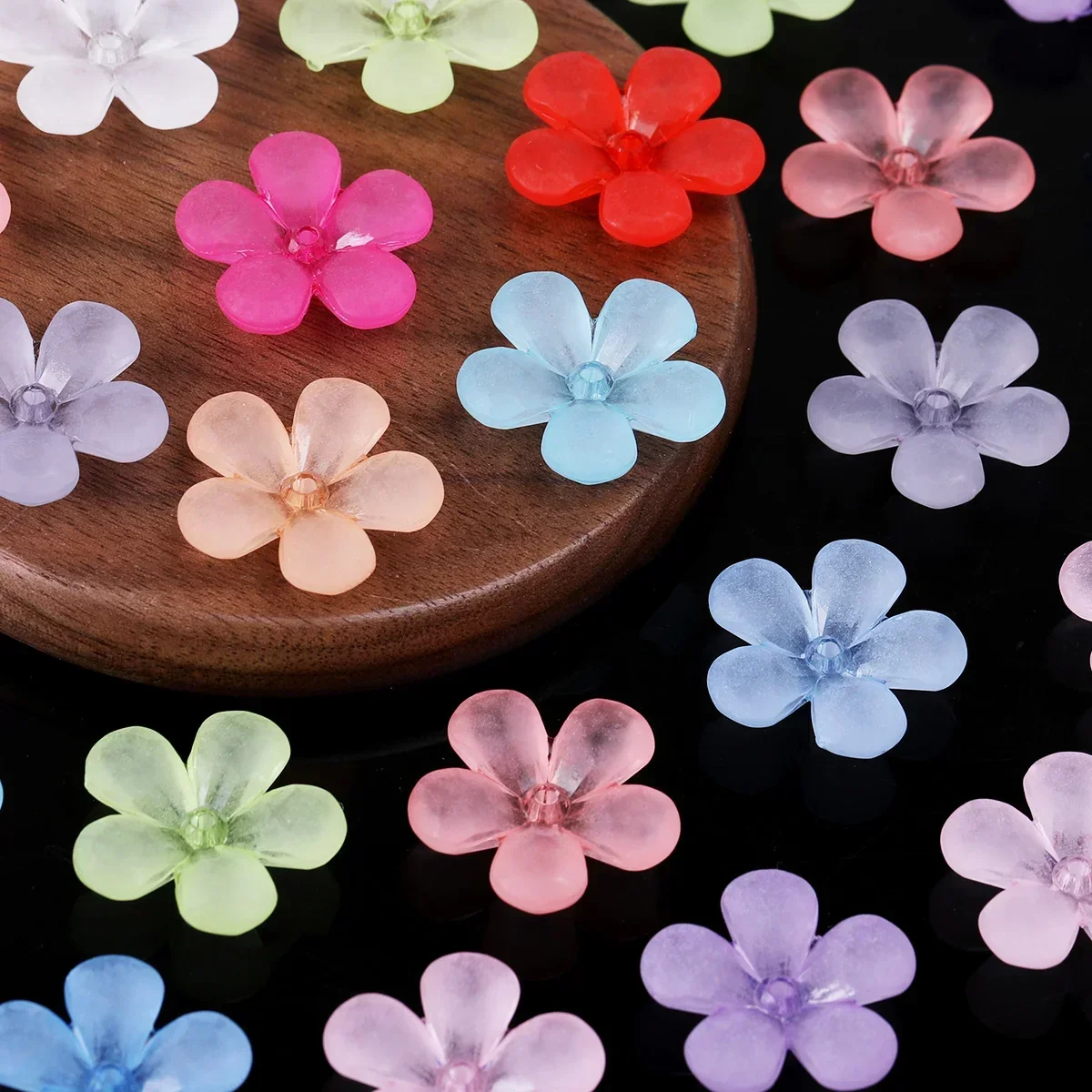 About 18/36pcs Random Color 23mm Matte Transparent Six-petal Flower Acrylic Loose Beads DIY Decor Pen Bracelet Craft Supplies