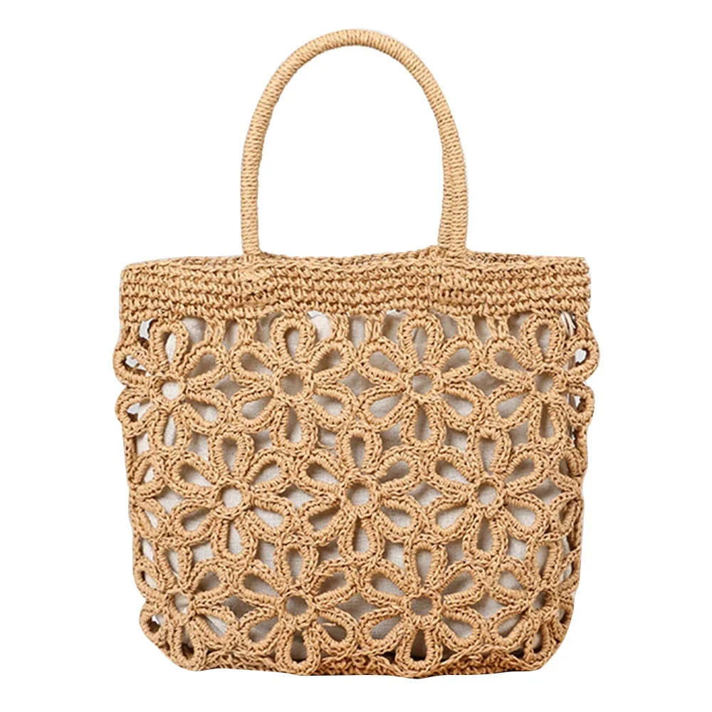 Casual Hollow Straw Women Handbag Wicker Woven Shoulder Bag Summer Beach Rattan Bag Large Capacity Tote Bali Purse