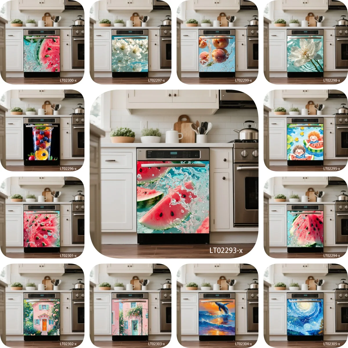 Juicy Watermelon Vinyl Stickers - Summer Refreshing Dishwasher Decals, Cute Fruit Pattern Self-Adhesive Cabinet Door Decoration