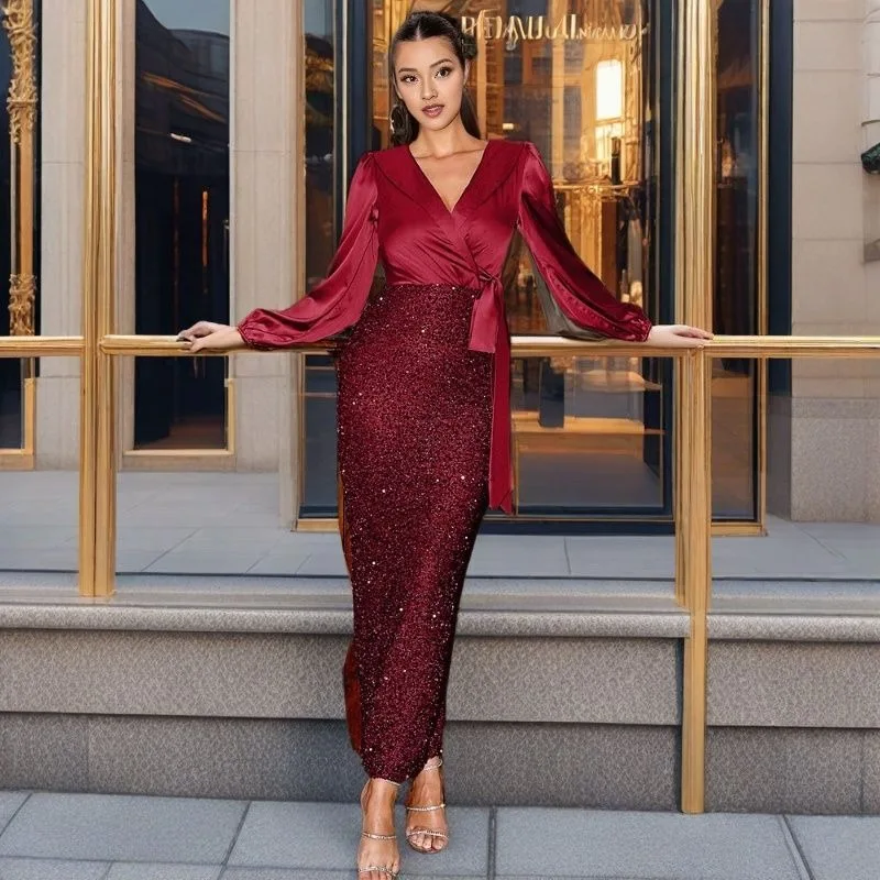 Vestido de noche Formal con hombros descubiertos y dobladillo de sirena ajustado de gama alta para mujeres europeas y americanas para banquetes, bailes de graduación, bodas y noche