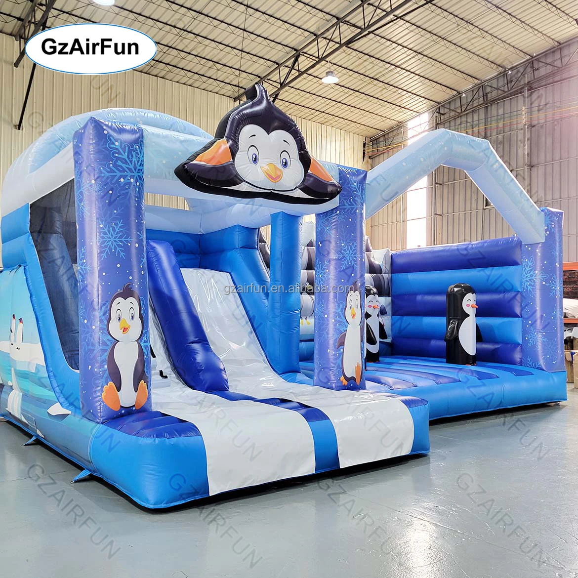 Factory Customized Commercial Outdoor Castle Penguin Slide Combo Inflatable Bounce House for Sale