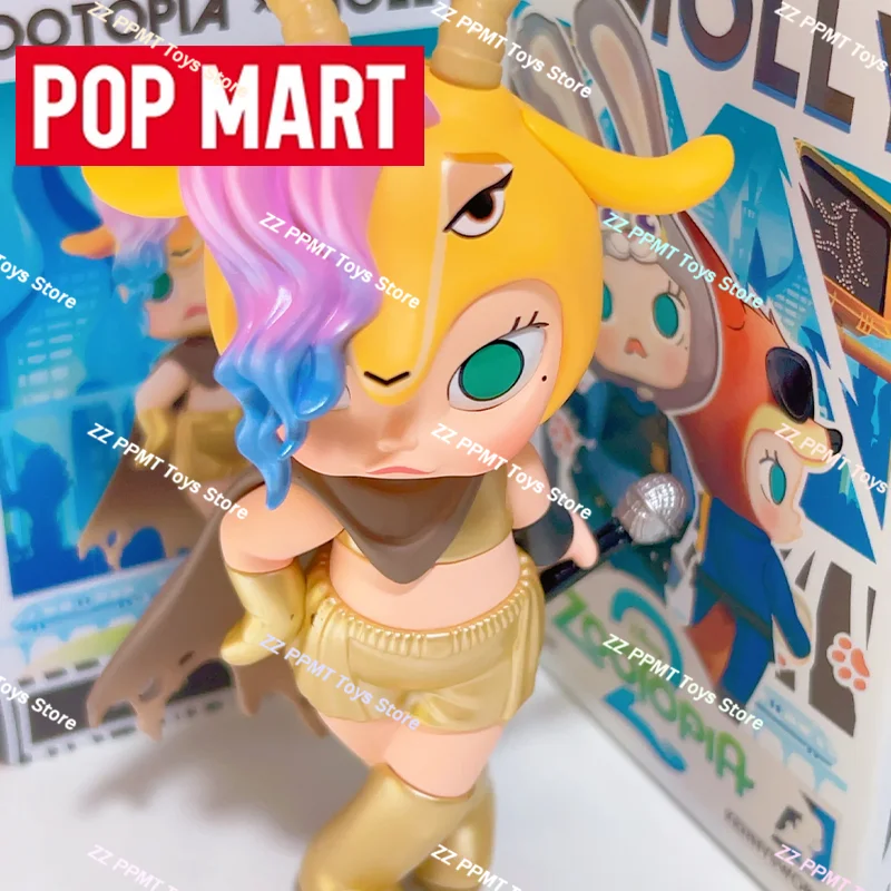 Popmart molly x zootopia colaboração série estatueta caixa cega original brinquedo na moda bonito presente decoração de mesa presente de natal