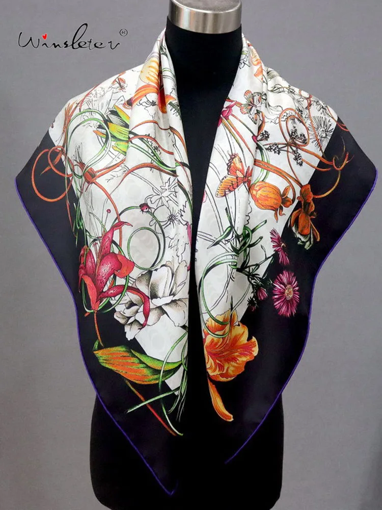 

Winsleter-Женский элегантный шарф из 100% натурального шелка 18 мм, двусторонний принт 88*88 см, французский платок в подарок маме, осень 2023 г. A5O449CC